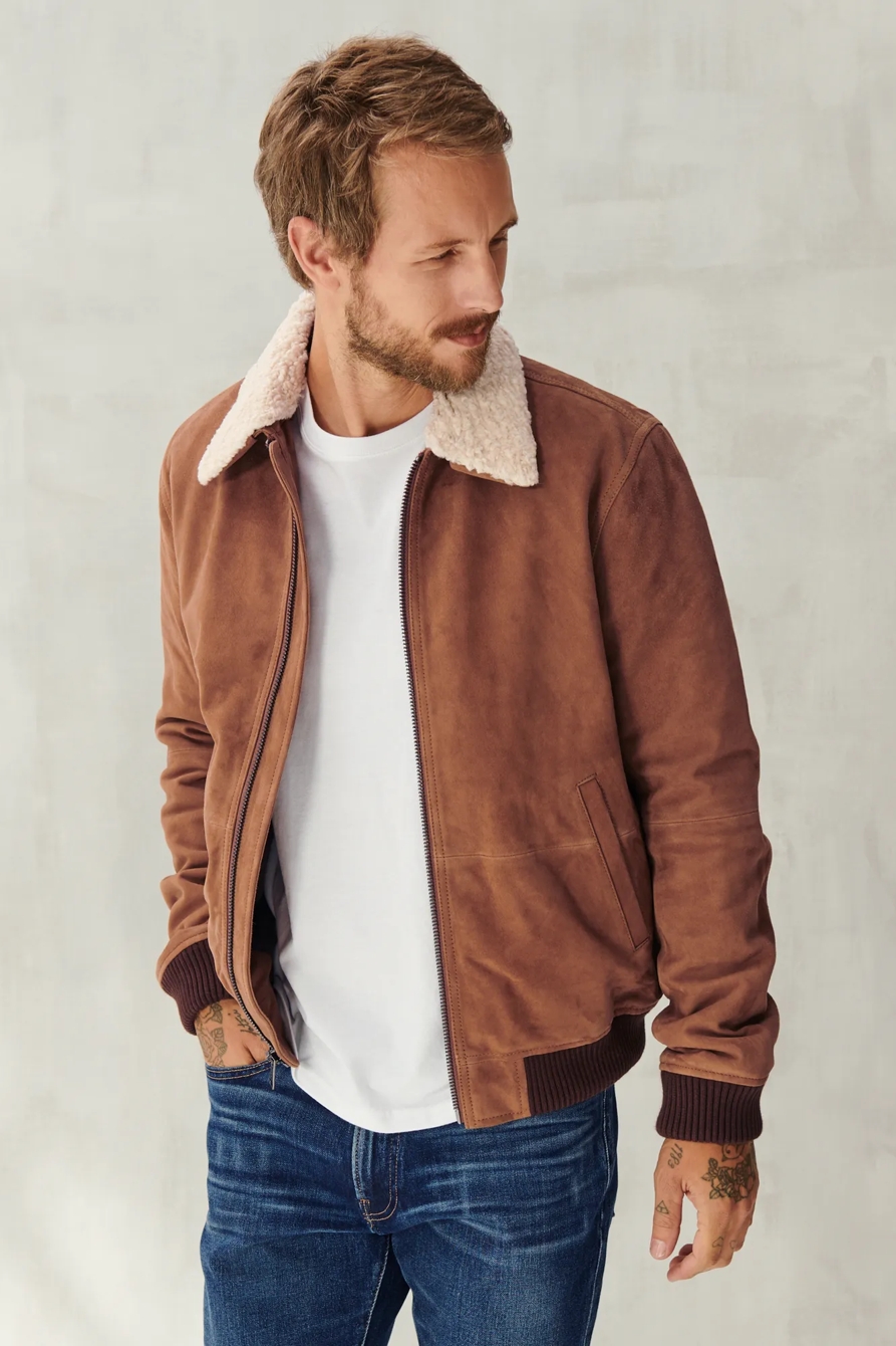 FAUX SHEARLING COLLAR SUEDE G-1 JACKET, image 1