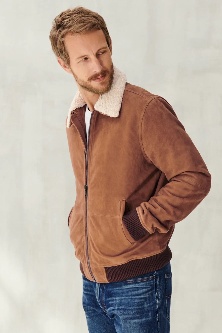 FAUX SHEARLING COLLAR SUEDE G-1 JACKET, image 3