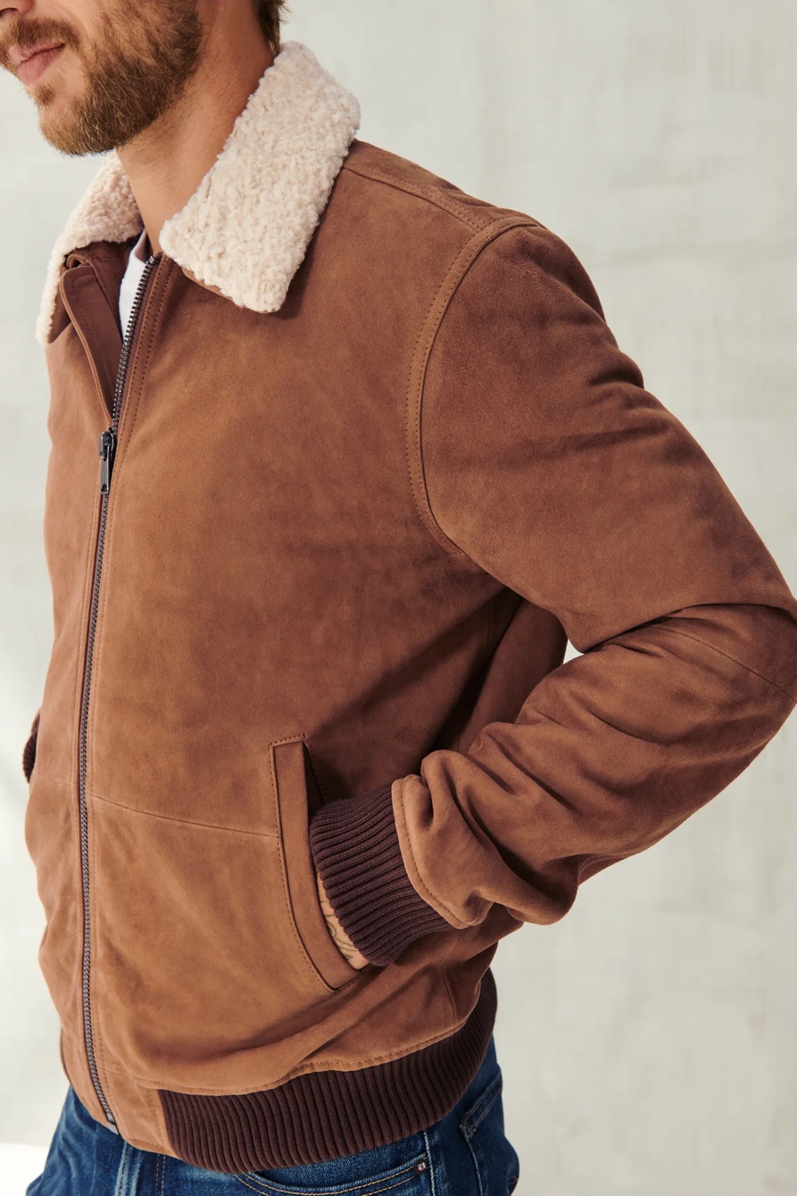 FAUX SHEARLING COLLAR SUEDE G-1 JACKET, image 5
