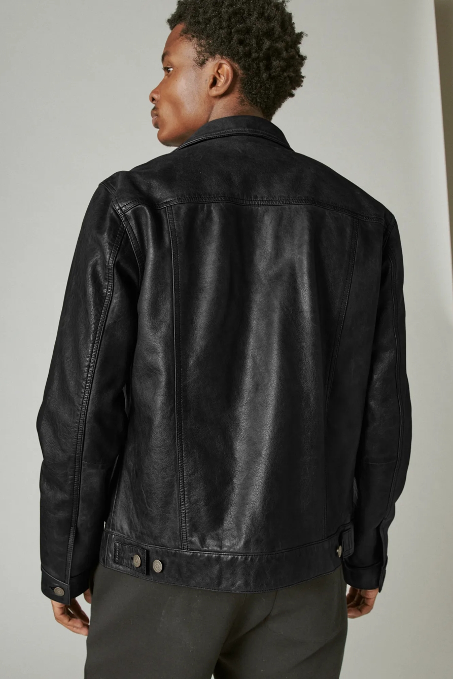 LEATHER TRUCKER JACKET | Lucky Brand LEATHER TRUCKER JACKET | Lucky Brand