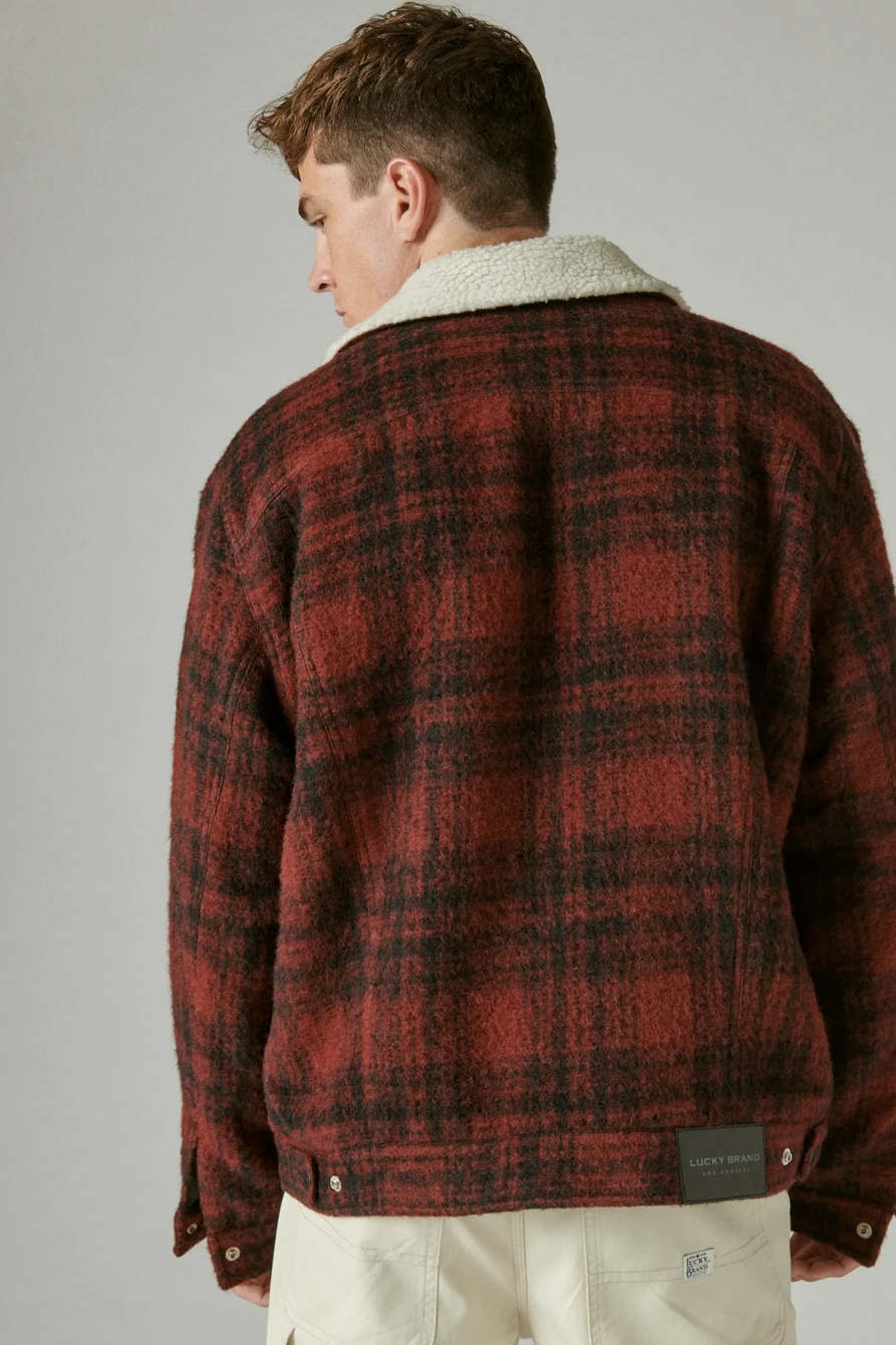 PLAID FAUX SHEARLING LINED TRUCKER, image 4