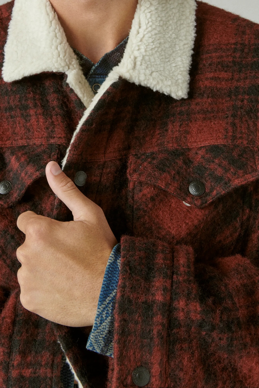 PLAID FAUX SHEARLING LINED TRUCKER, image 5