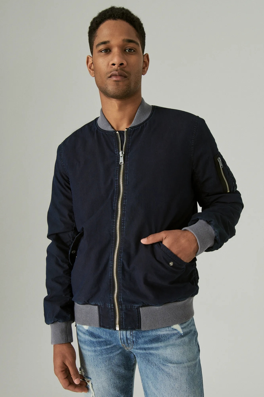 INDIGO COTTON NYLON MA-1 BOMBER JACKET, image 1