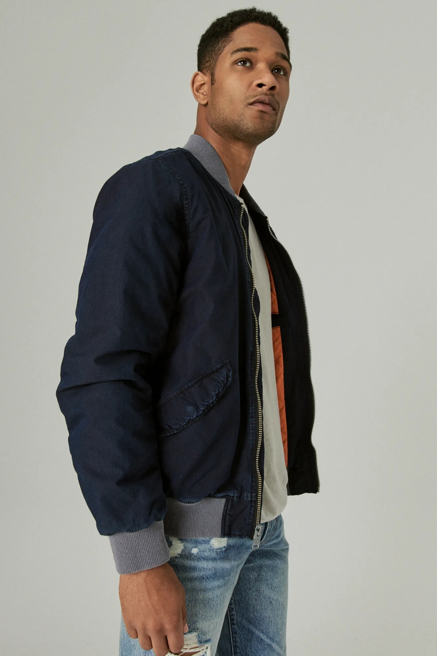 INDIGO COTTON NYLON MA-1 BOMBER JACKET, image 3