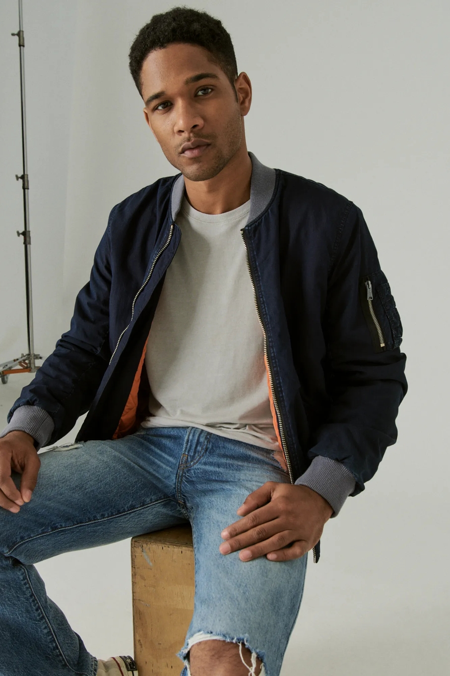 INDIGO COTTON NYLON MA-1 BOMBER JACKET, image 6