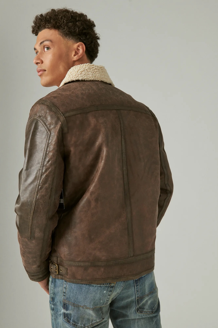 LEATHER AVIATOR JACKET WITH FAUX SHEARLING COLLAR, image 3