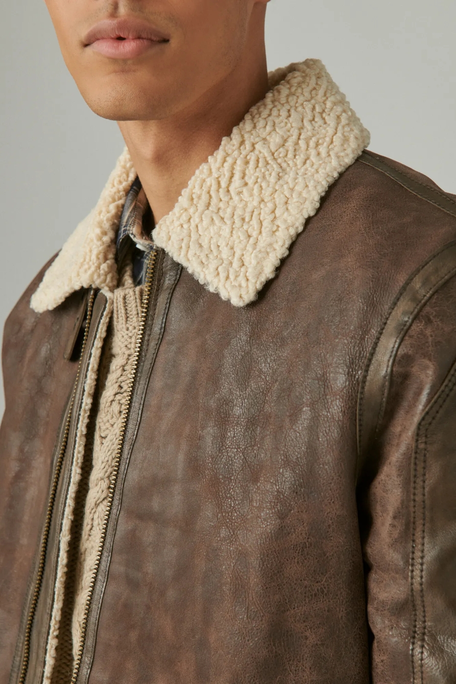 LEATHER AVIATOR JACKET WITH FAUX SHEARLING COLLAR, image 4