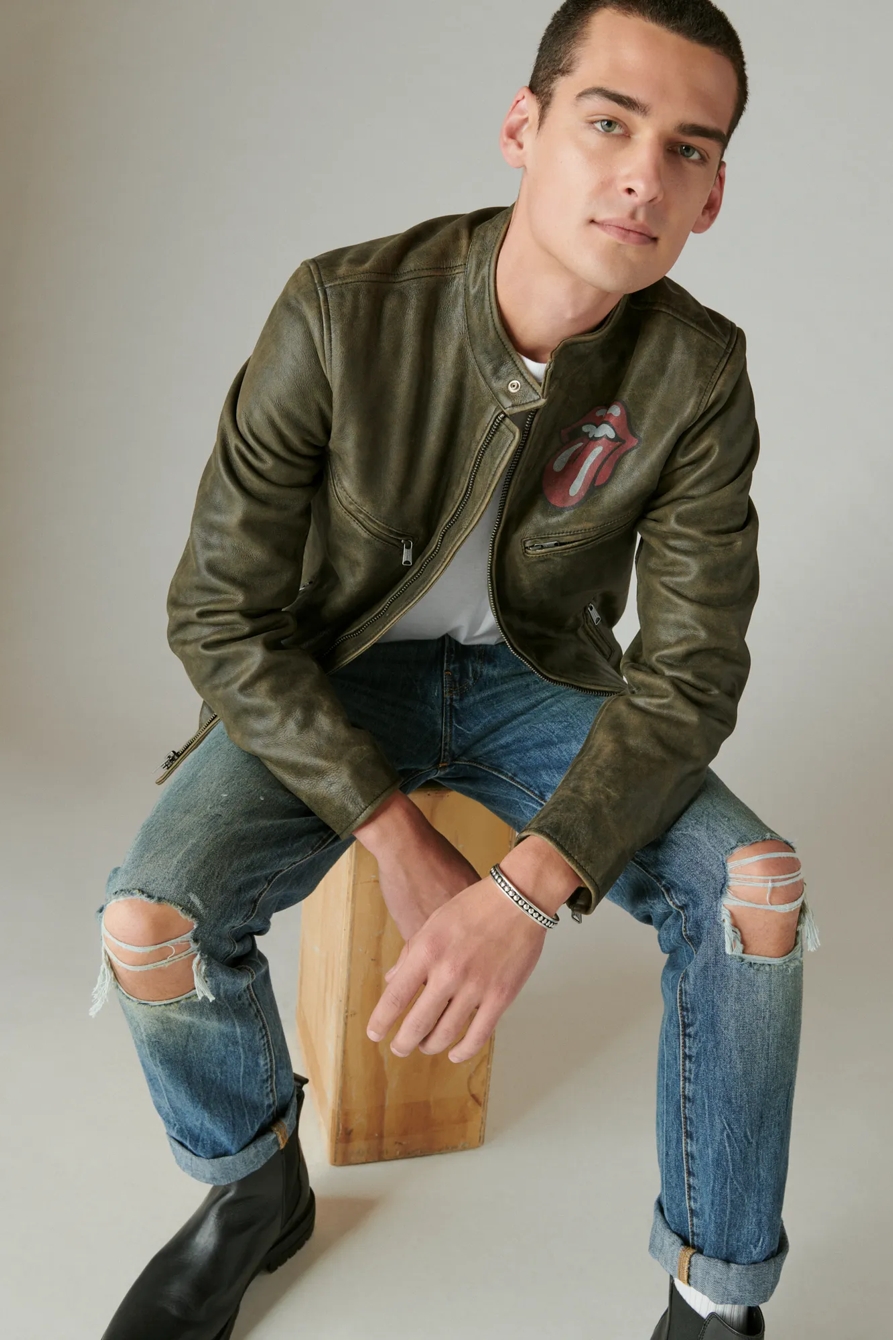 ROLLING STONES WASHED LEATHER BONNEVILLE JACKET | Lucky Brand