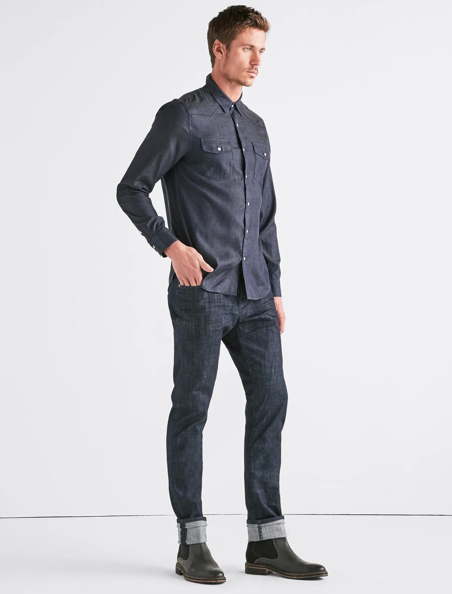 SOLID INDIGO WESTERN SHIRT, image 3