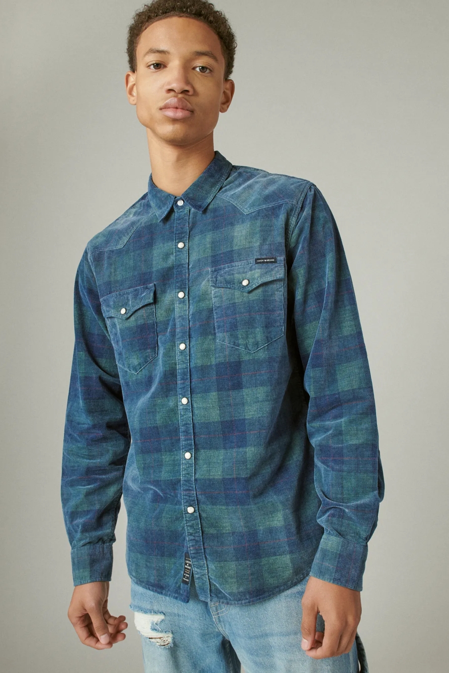 WASHED INDIGO CORDUROY WESTERN SHIRT, image 1