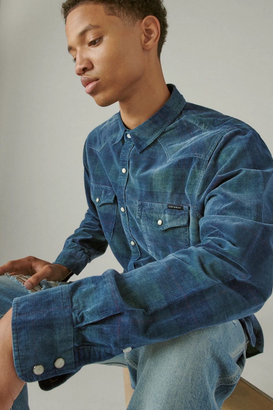 WASHED INDIGO CORDUROY WESTERN SHIRT, image 6