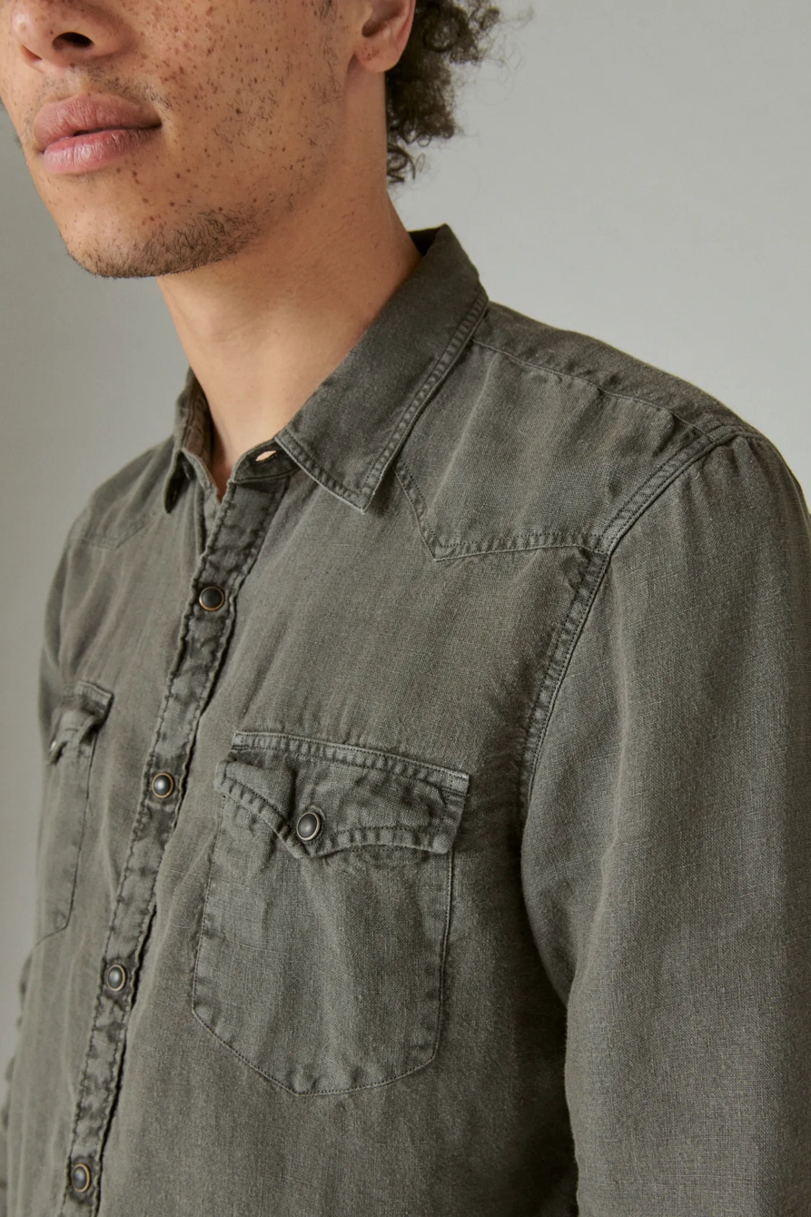 SOLID LINEN WESTERN LONG SLEEVE SHIRT, image 4