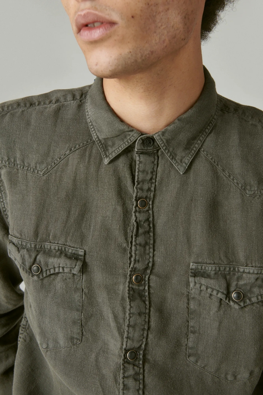 SOLID LINEN WESTERN LONG SLEEVE SHIRT, image 5
