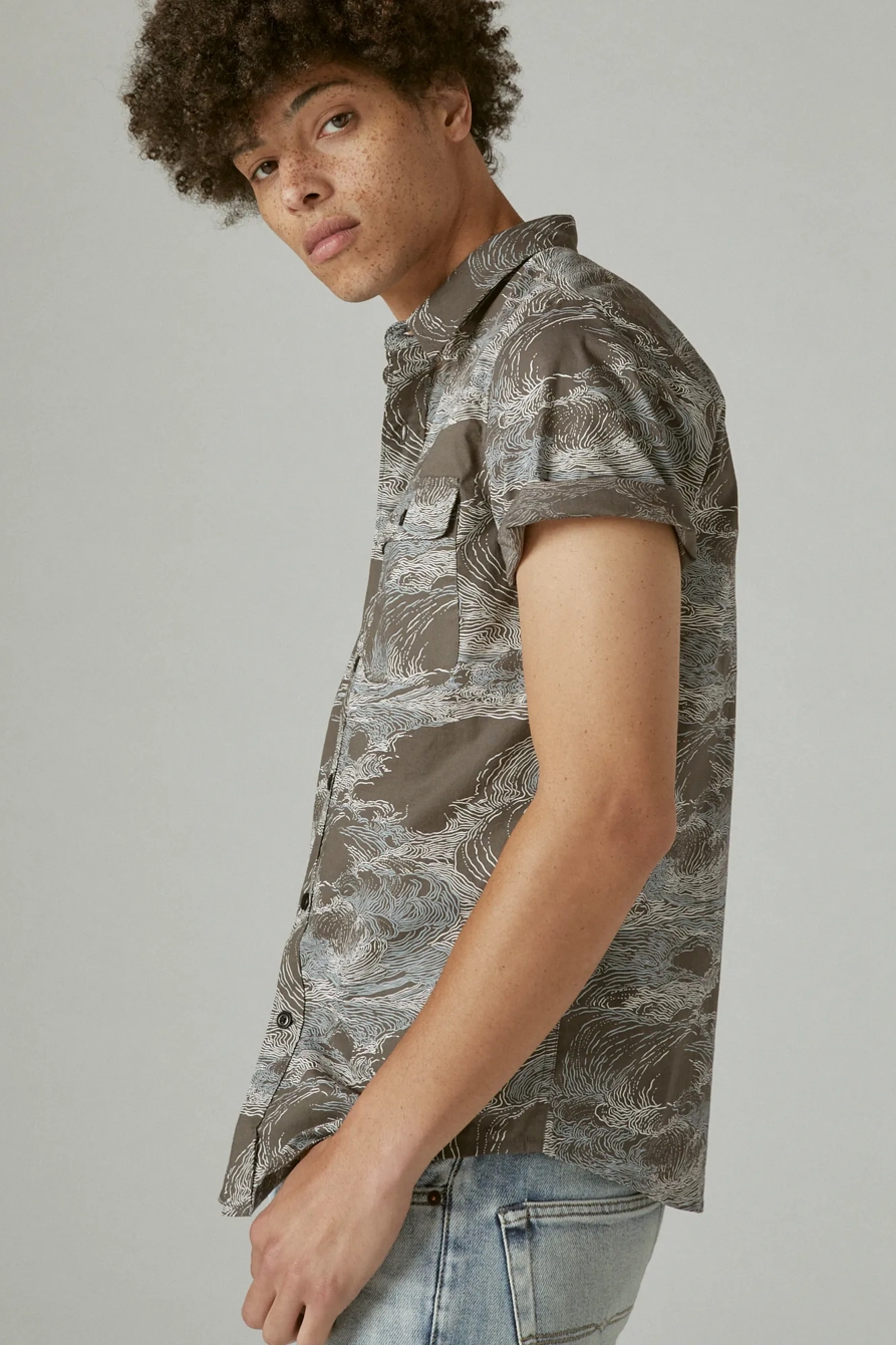 STRETCH POPLIN PRINTED UTILITY SHORT SLEEVE SHIRT, image 3
