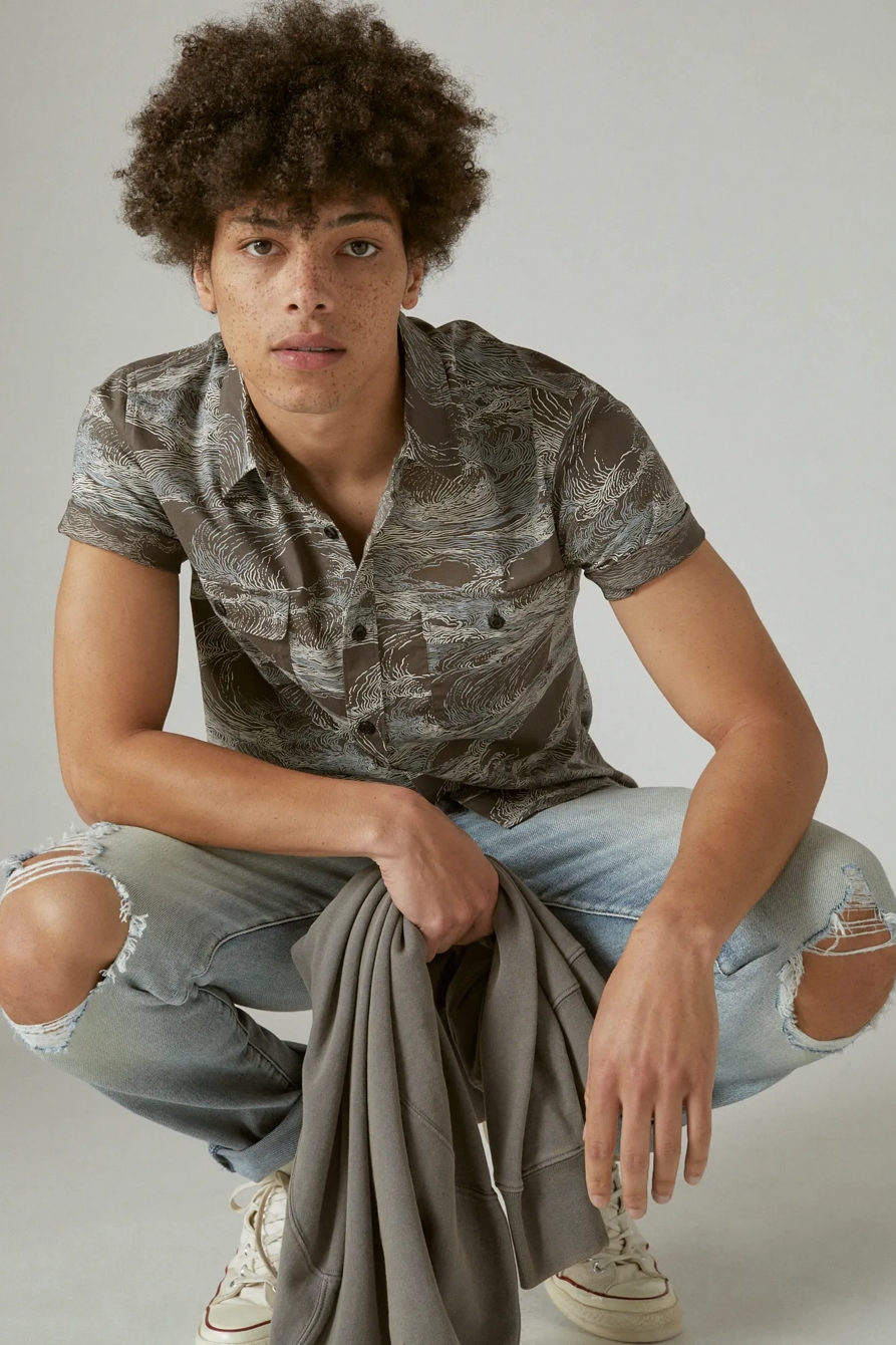 STRETCH POPLIN PRINTED UTILITY SHORT SLEEVE SHIRT, image 6