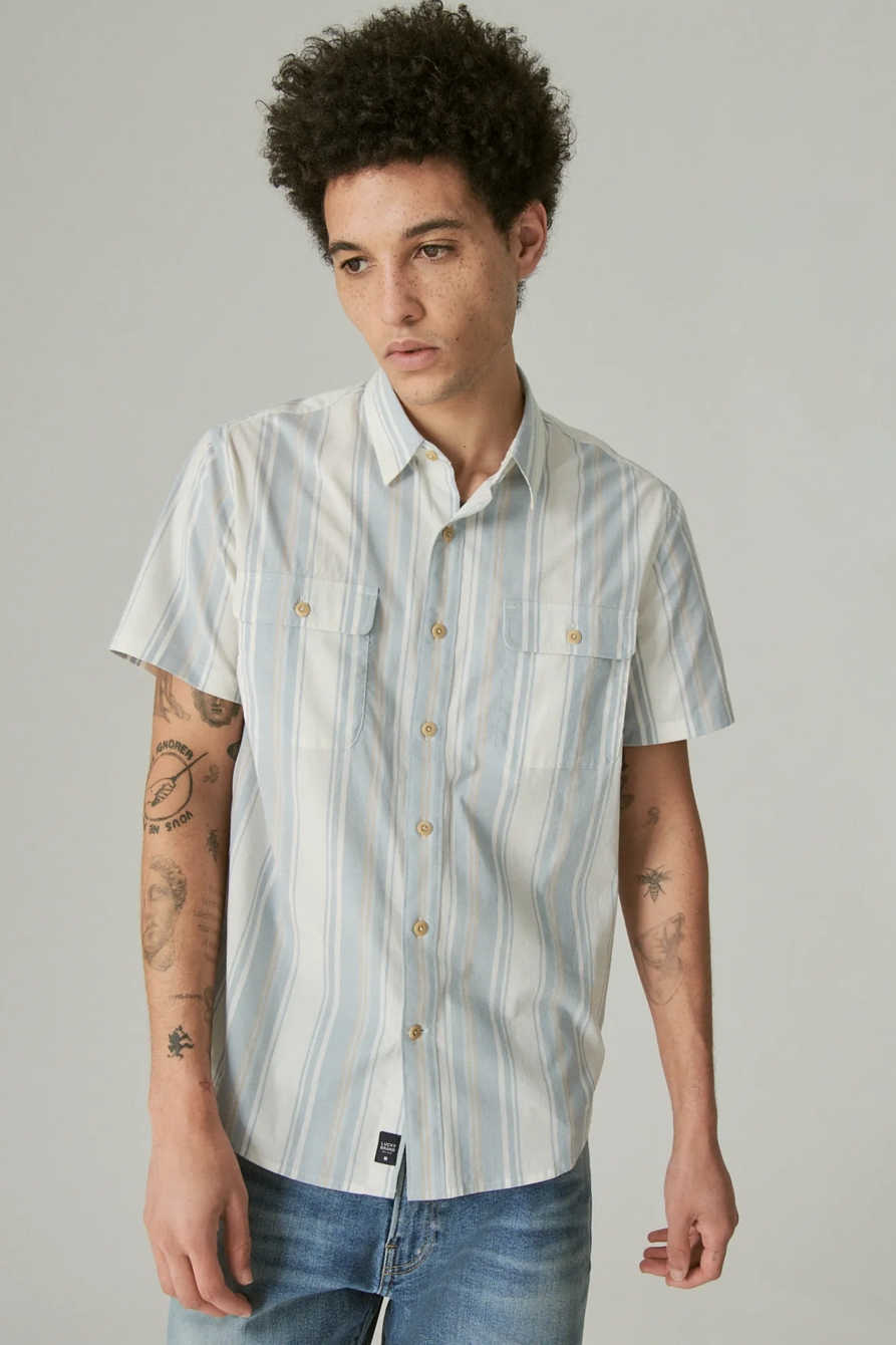 STRETCH POPLIN STRIPE UTILITY SHORT SLEEVE SHIRT, image 1