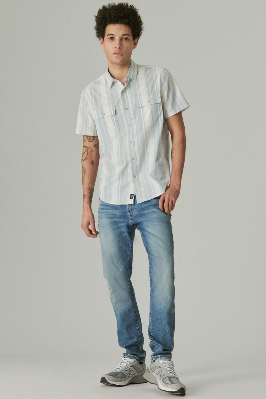 STRETCH POPLIN STRIPE UTILITY SHORT SLEEVE SHIRT, image 2