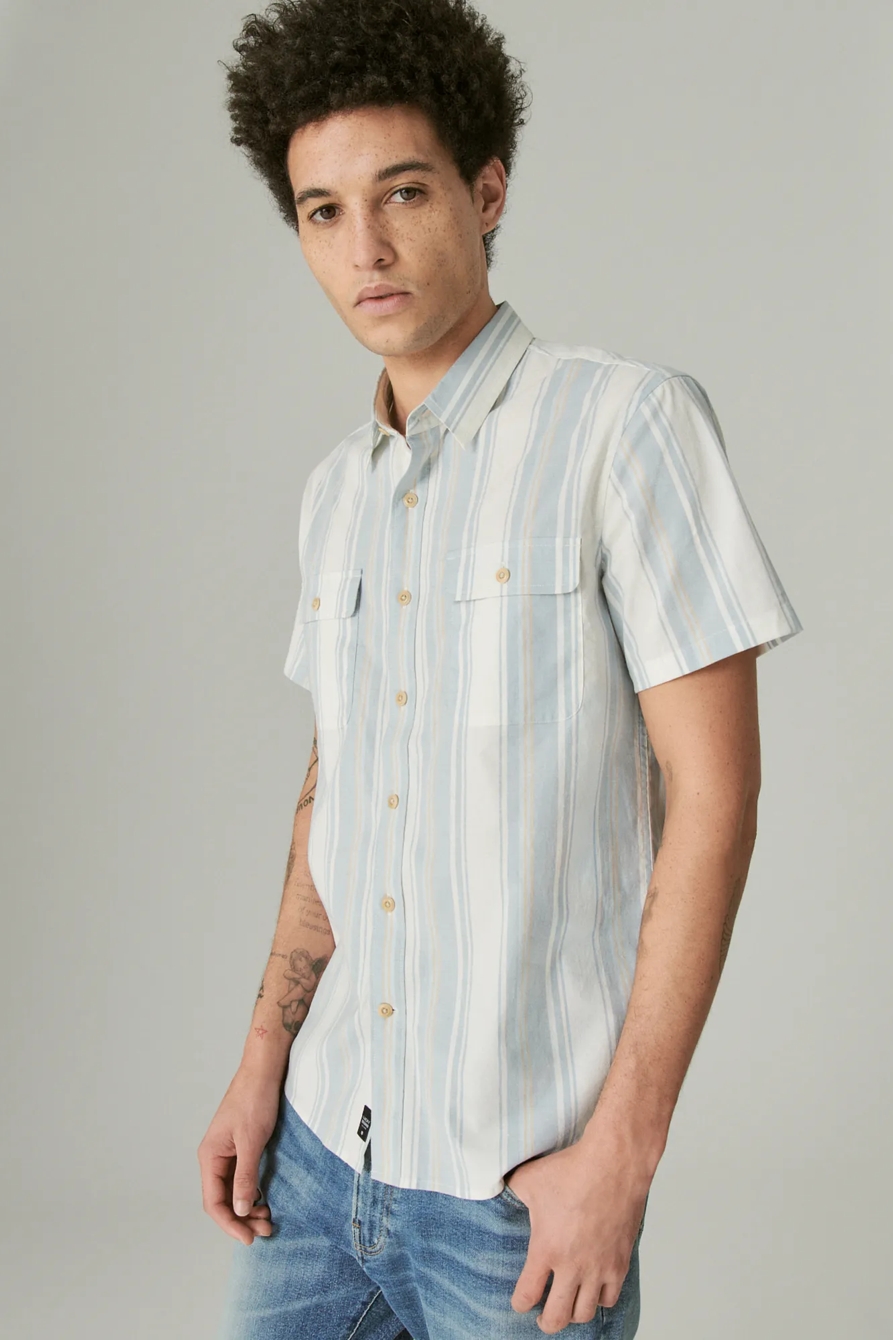 STRETCH POPLIN STRIPE UTILITY SHORT SLEEVE SHIRT, image 3
