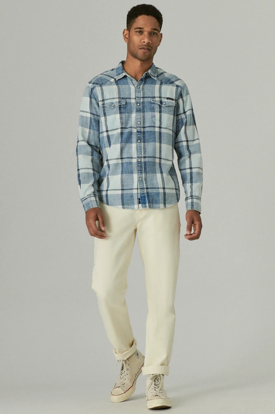 PLAID INDIGO LONG SLEEVE WESTERN SHIRT, image 2