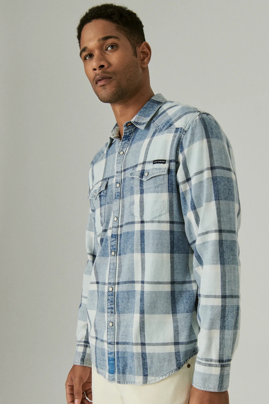 PLAID INDIGO LONG SLEEVE WESTERN SHIRT, image 3