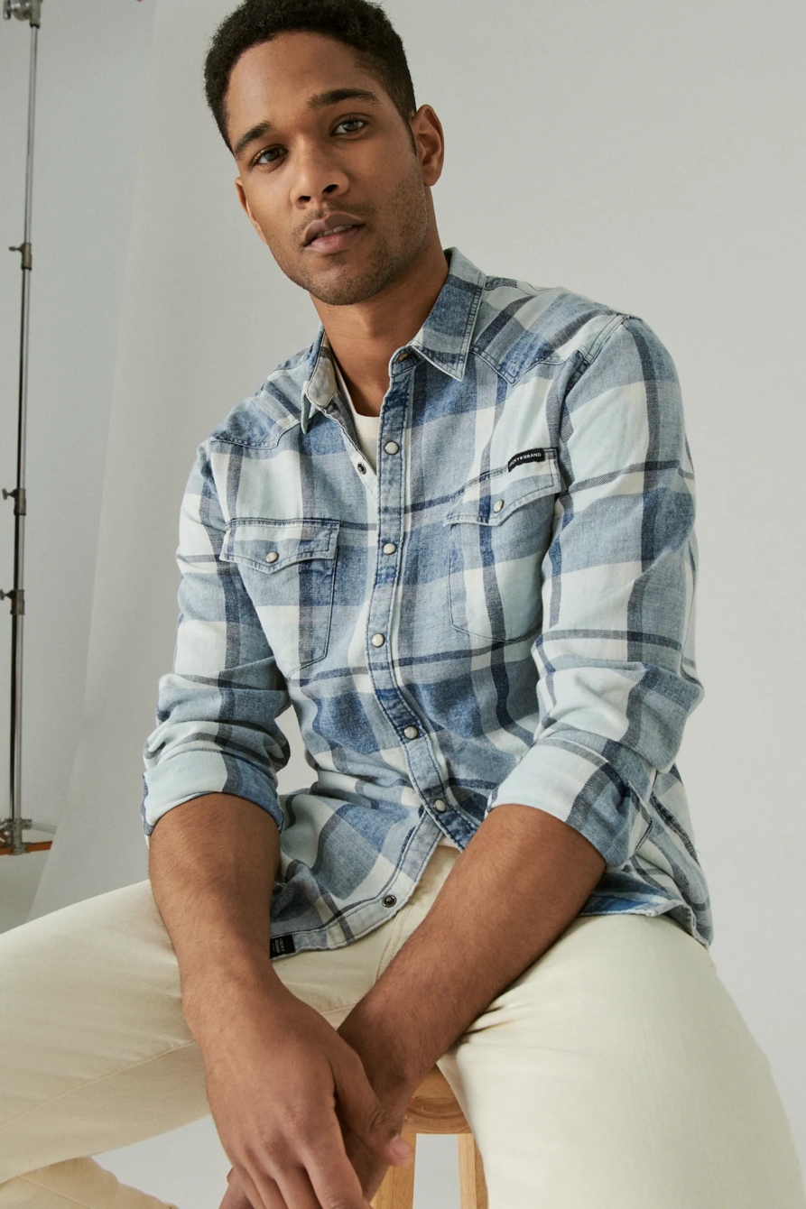 PLAID INDIGO LONG SLEEVE WESTERN SHIRT, image 6