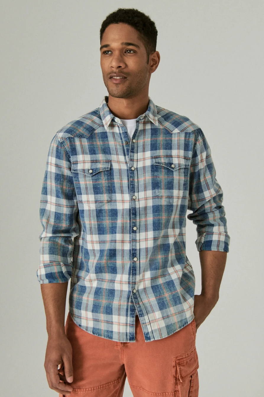 PLAID INDIGO LONG SLEEVE WESTERN SHIRT, image 1