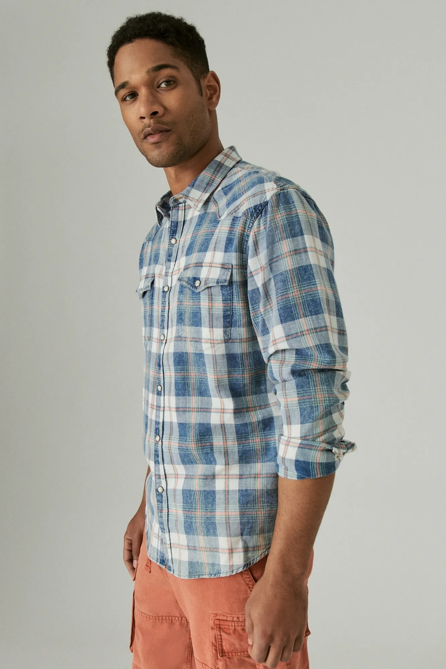 PLAID INDIGO LONG SLEEVE WESTERN SHIRT, image 3