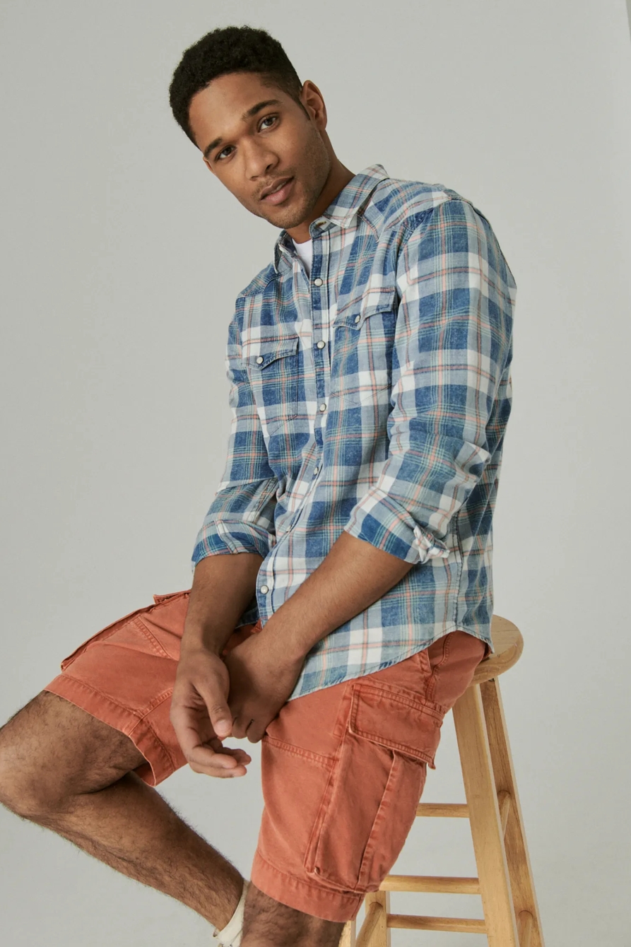 PLAID INDIGO LONG SLEEVE WESTERN SHIRT, image 6