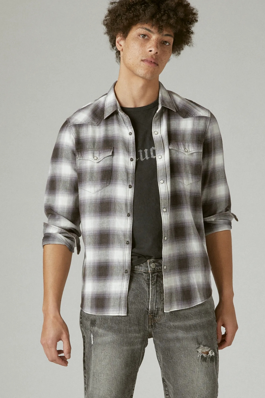 PLAID ACID WASH WESTERN LONG SLEEVE SHIRT, image 1