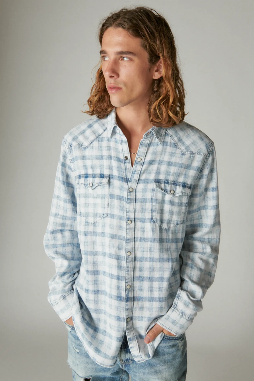 INDIGO LINEN PLAID WESTERN LONG SLEEVE SHIRT, image 2