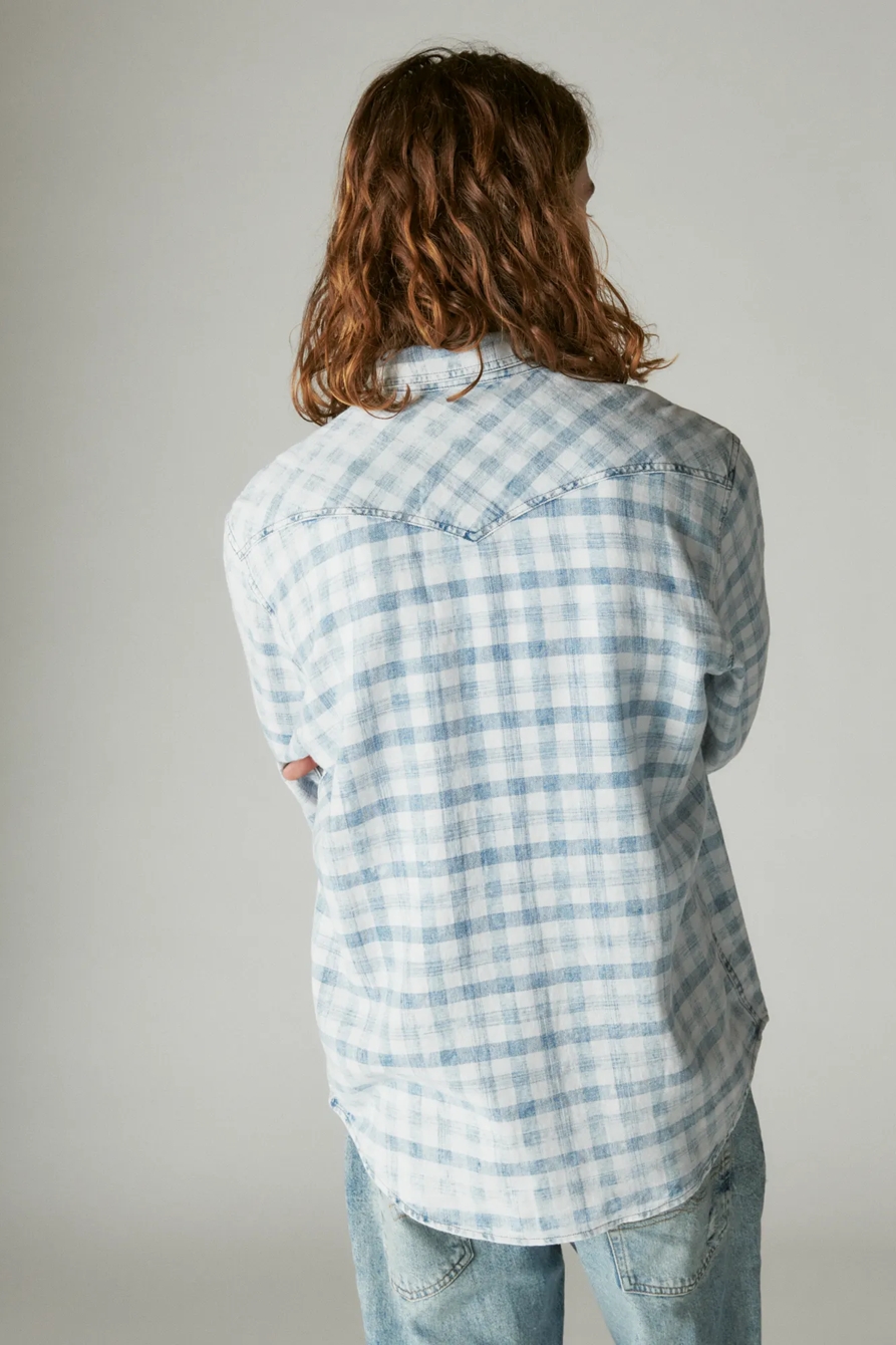 INDIGO LINEN PLAID WESTERN LONG SLEEVE SHIRT, image 3