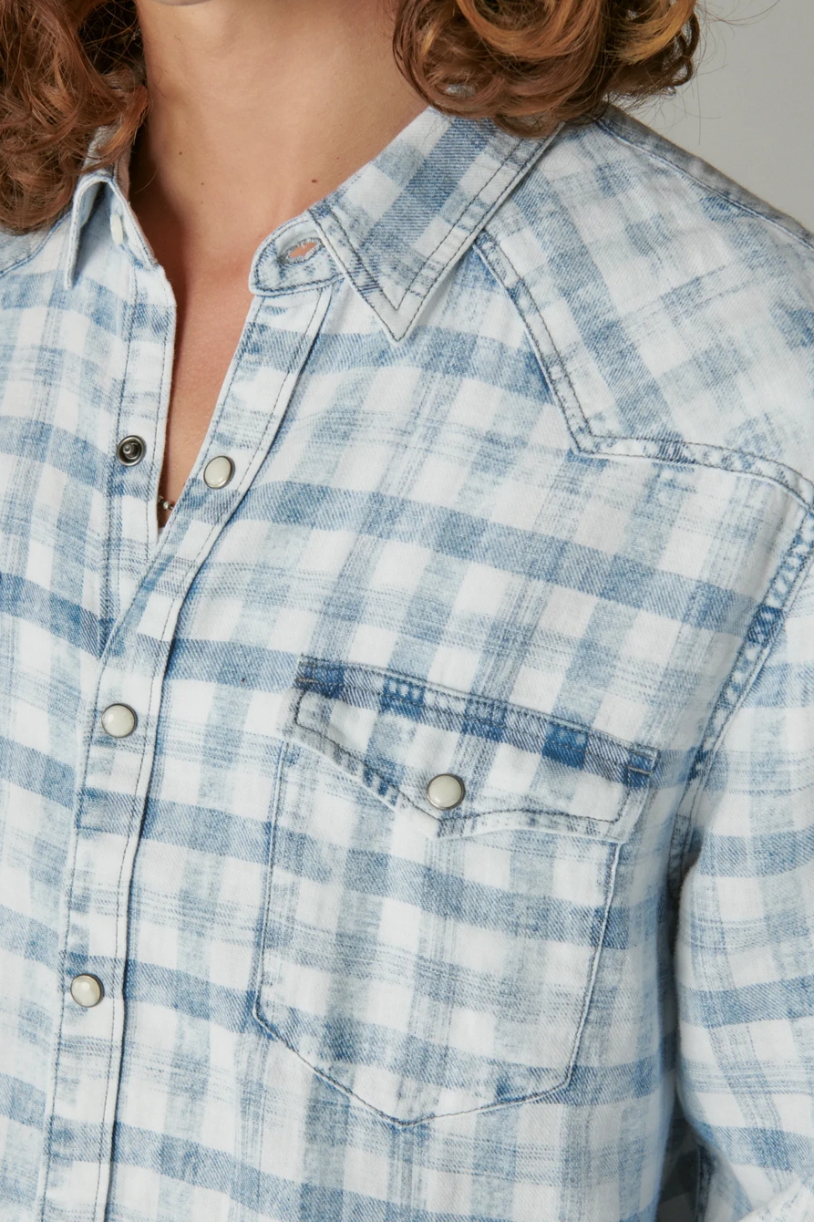 INDIGO LINEN PLAID WESTERN LONG SLEEVE SHIRT, image 4