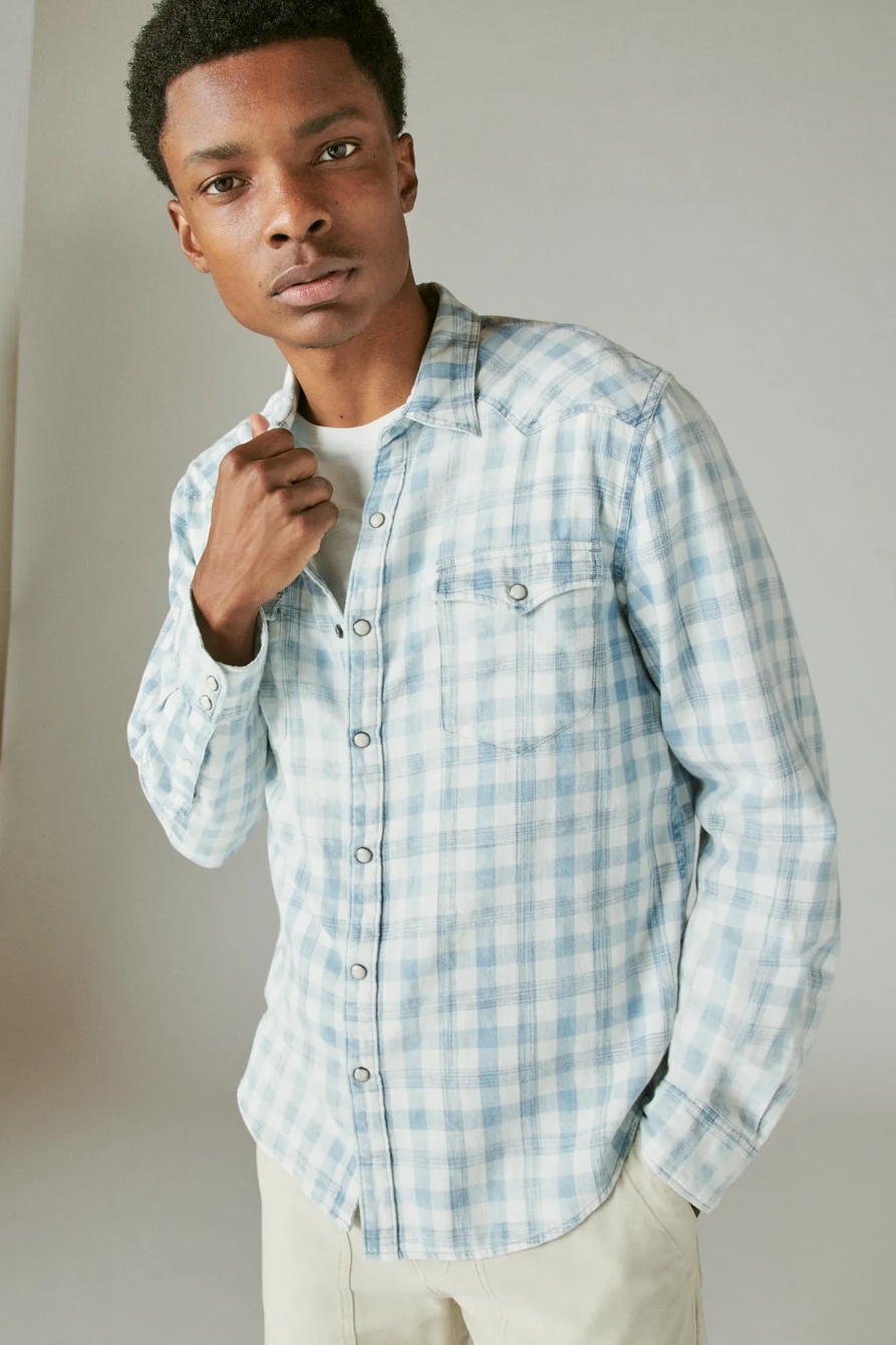 INDIGO LINEN PLAID WESTERN LONG SLEEVE SHIRT, image 2