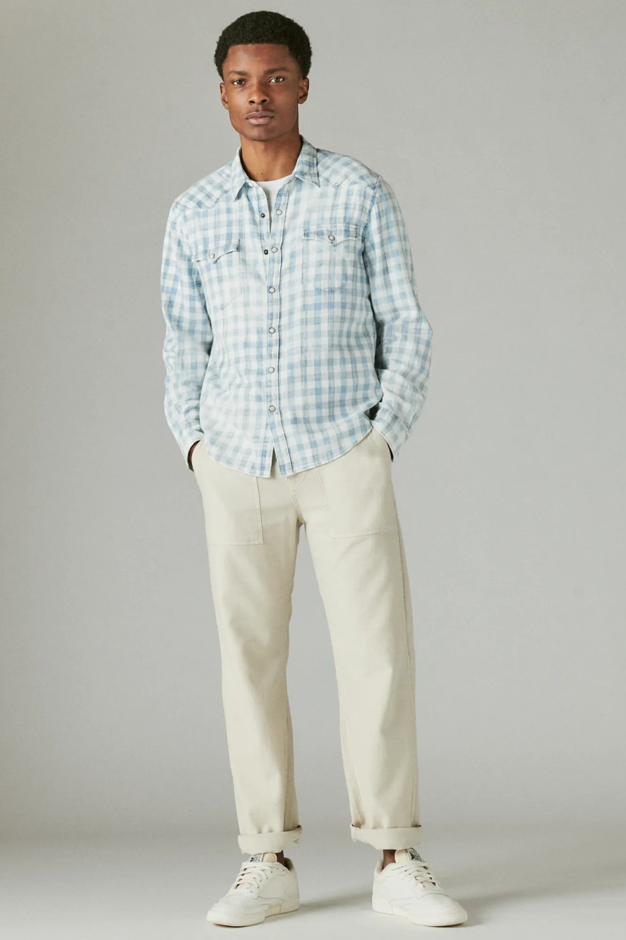 INDIGO LINEN PLAID WESTERN LONG SLEEVE SHIRT, image 3