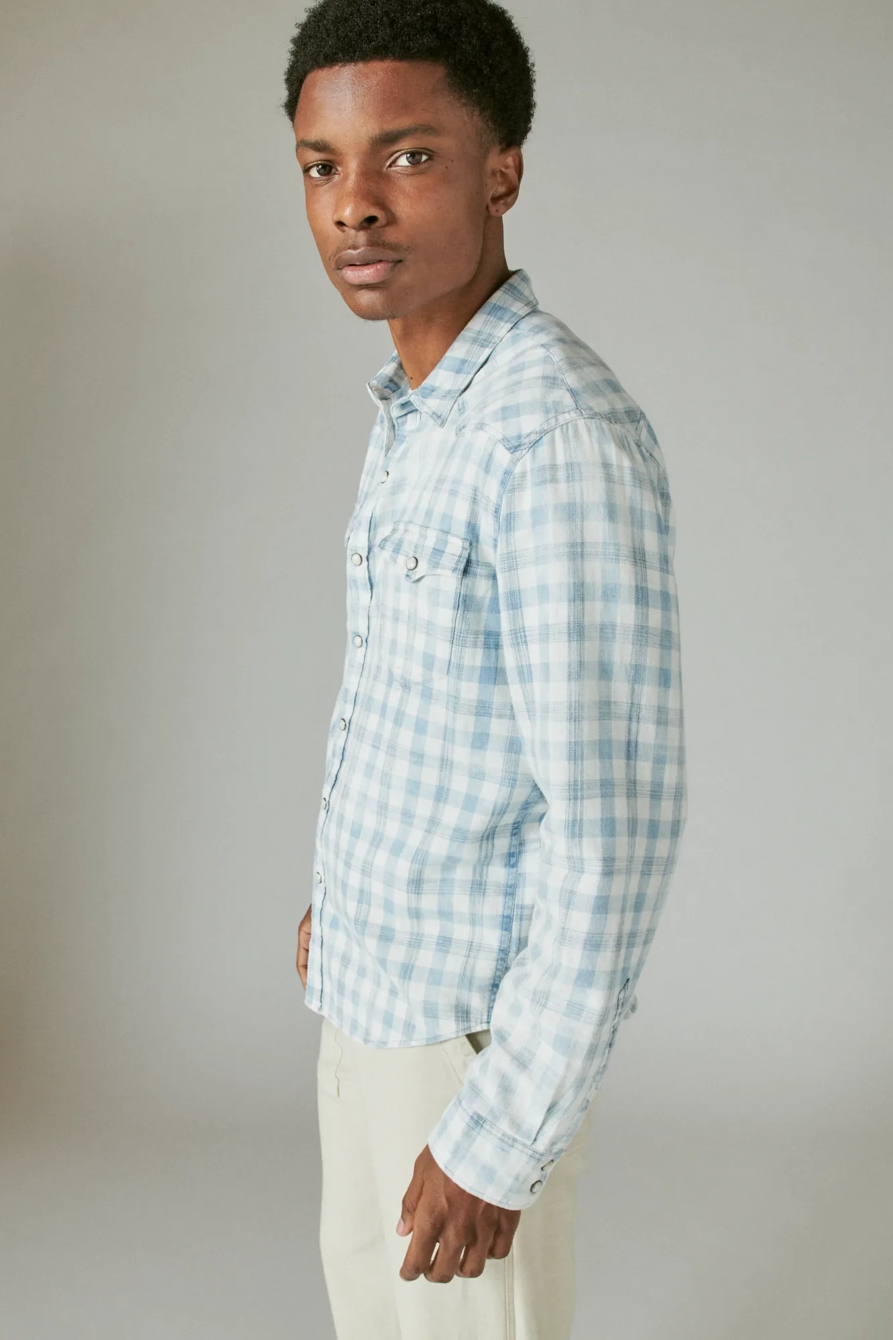 INDIGO LINEN PLAID WESTERN LONG SLEEVE SHIRT, image 4