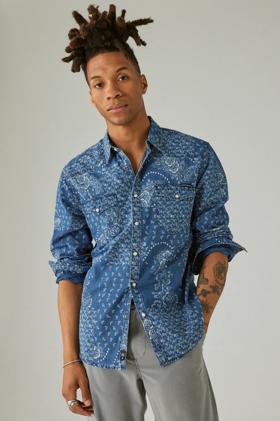 INDIGO PRINTED WESTERN LONG SLEEVE SHIRT, image 2