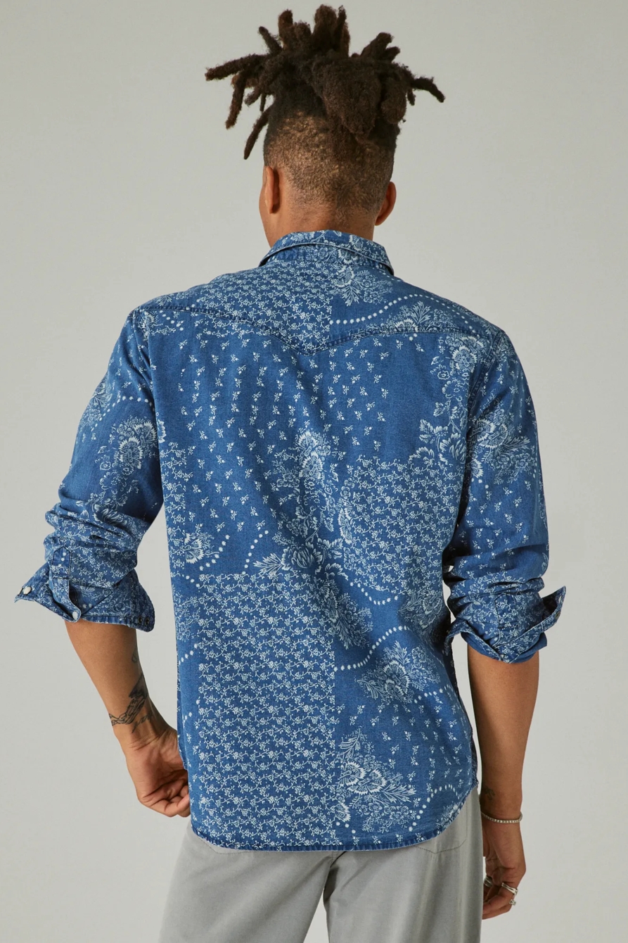 INDIGO PRINTED WESTERN LONG SLEEVE SHIRT, image 3