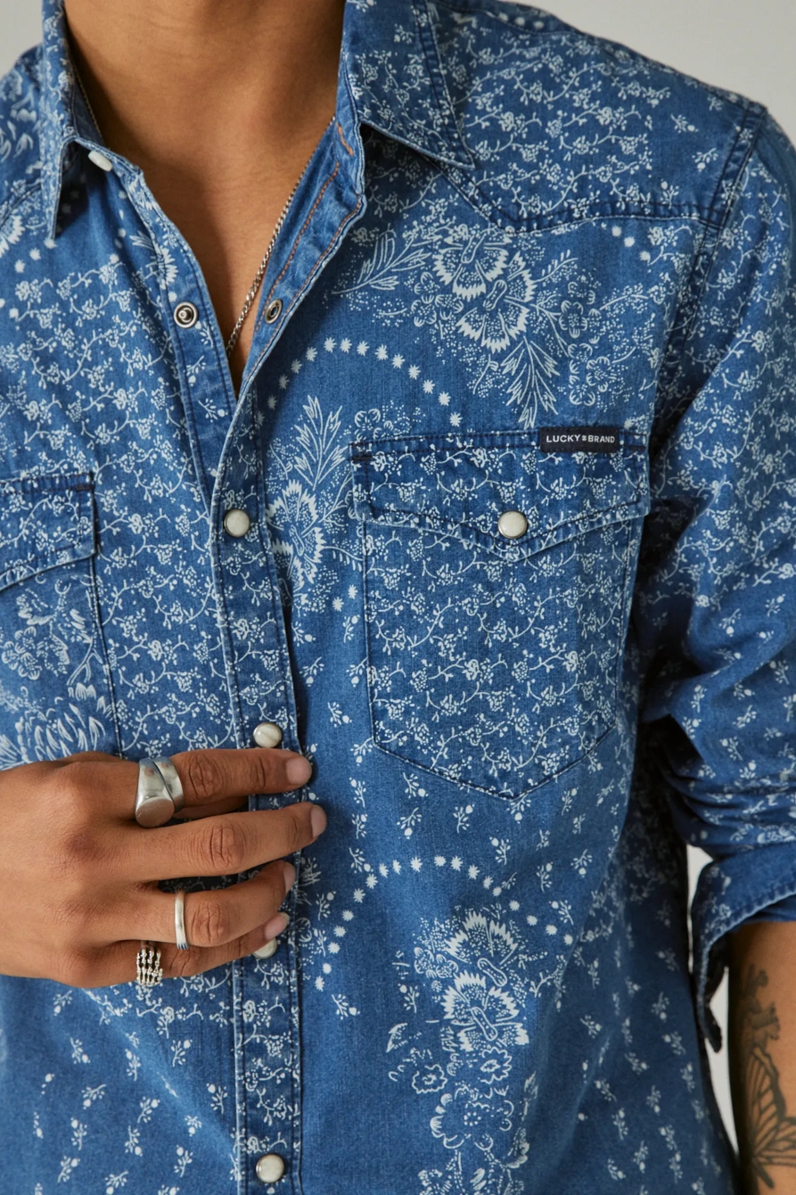 INDIGO PRINTED WESTERN LONG SLEEVE SHIRT, image 4