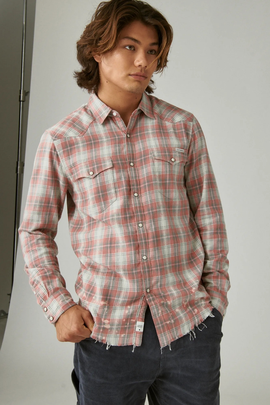 ACID WASH FRAYED HEM UTILITY LONG SLEEVE SHIRT, image 2