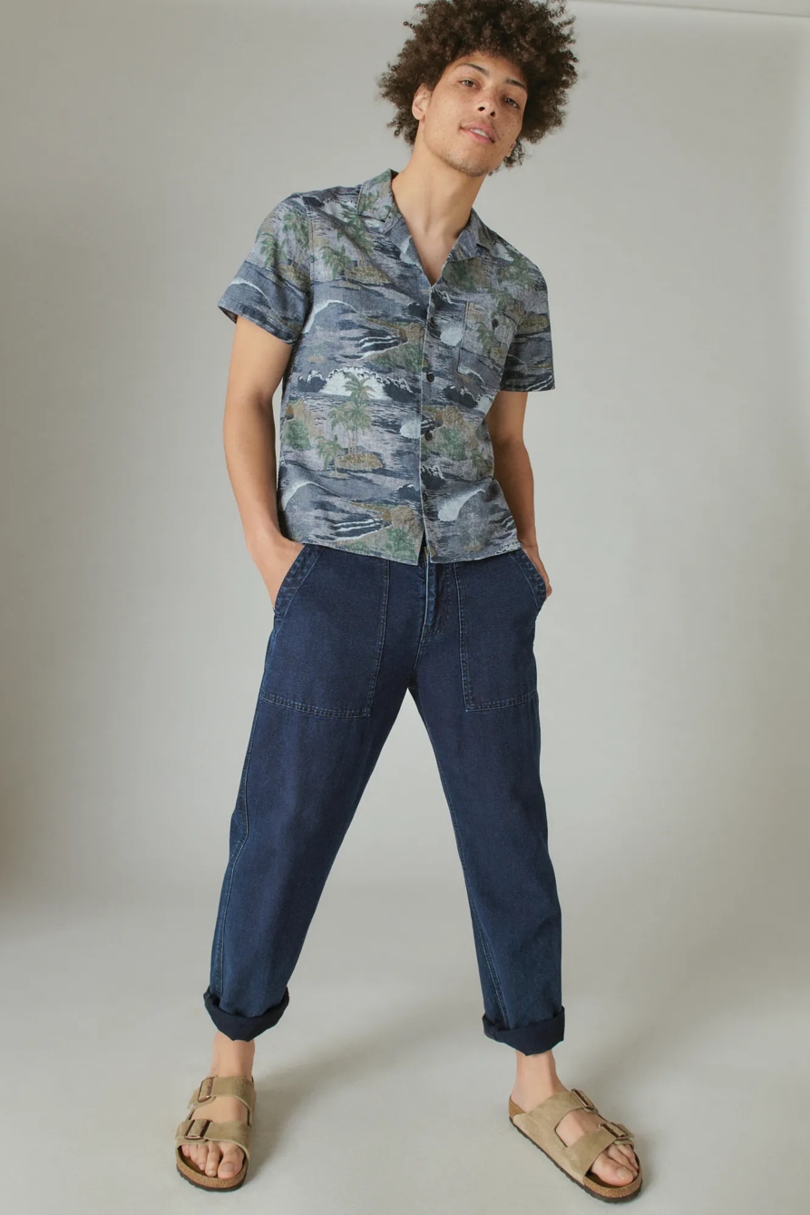 PRINTED LINEN CAMP COLLAR SHORT SLEEVE SHIRT, image 1