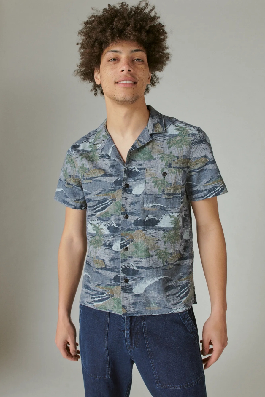PRINTED LINEN CAMP COLLAR SHORT SLEEVE SHIRT, image 2