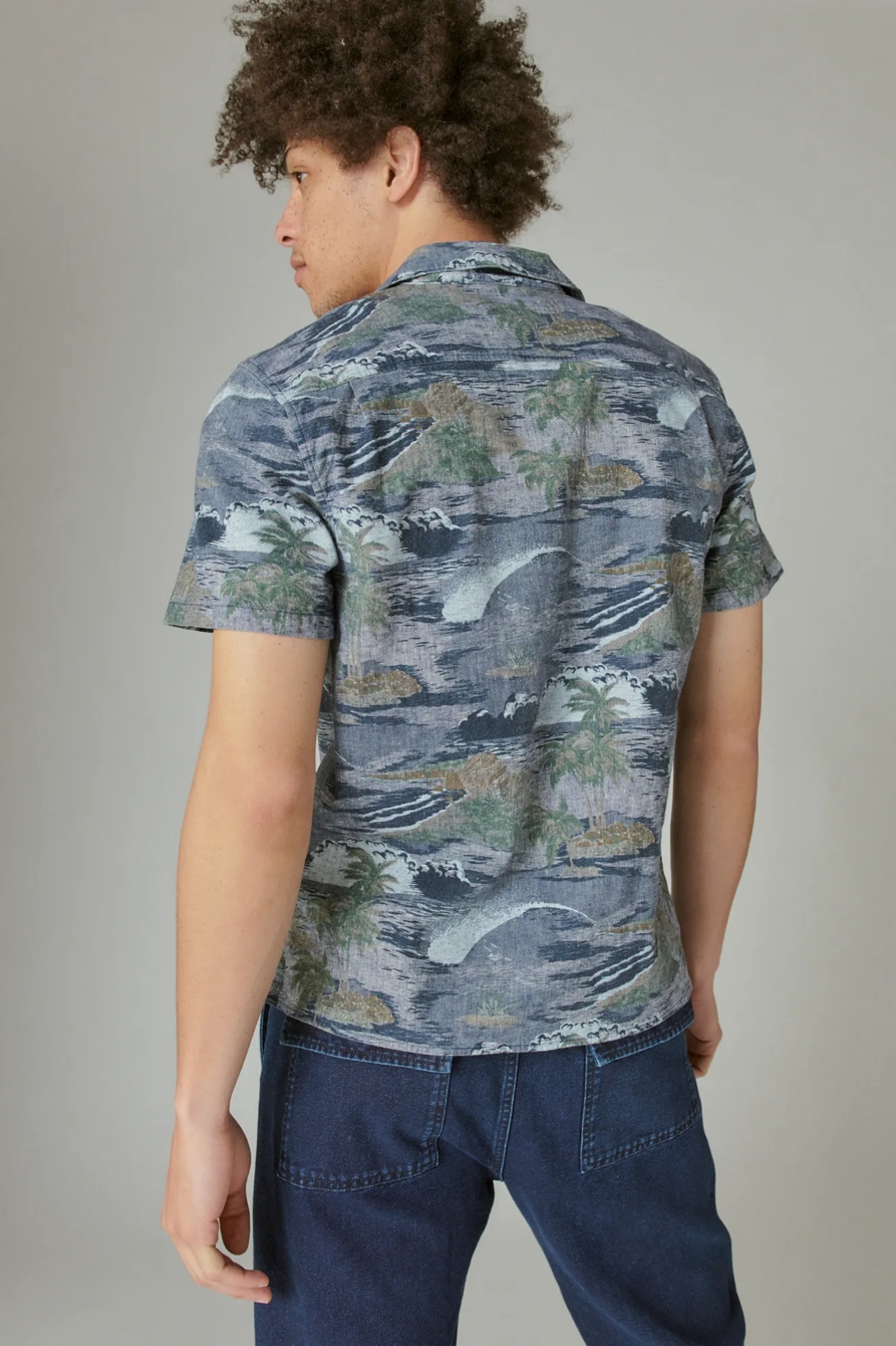 PRINTED LINEN CAMP COLLAR SHORT SLEEVE SHIRT, image 3