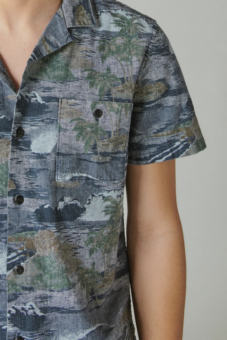 PRINTED LINEN CAMP COLLAR SHORT SLEEVE SHIRT, image 4