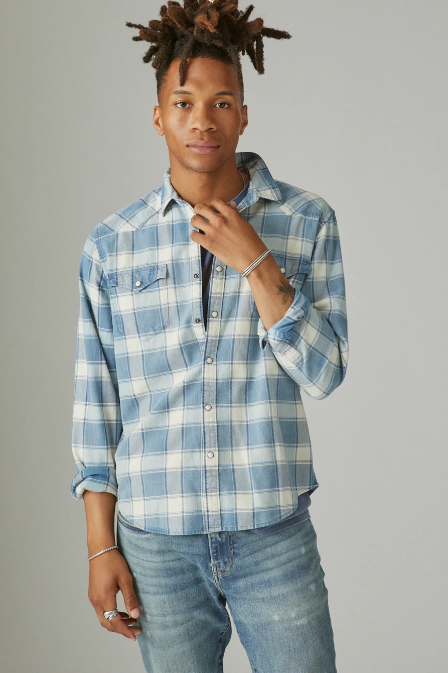 INDIGO PLAID WESTERN LONG SLEEVE SHIRT, image 2