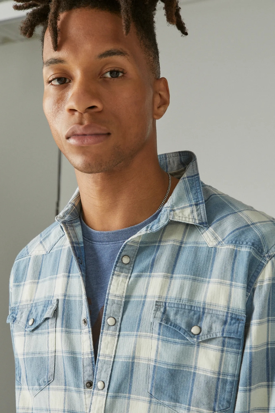 INDIGO PLAID WESTERN LONG SLEEVE SHIRT, image 4