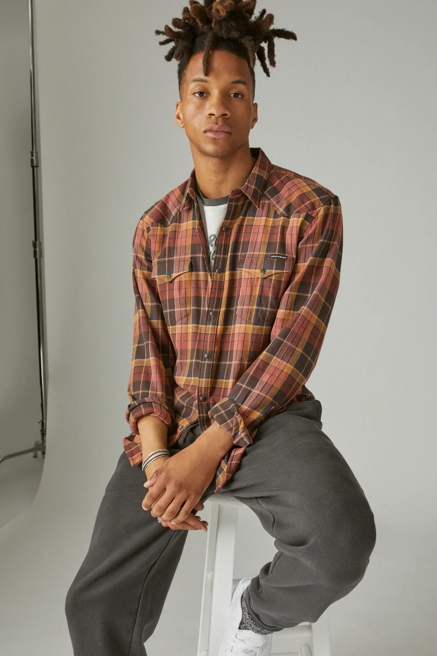 STRETCH GROM PLAID WESTERN LONG SLEEVE SHIRT, image 1