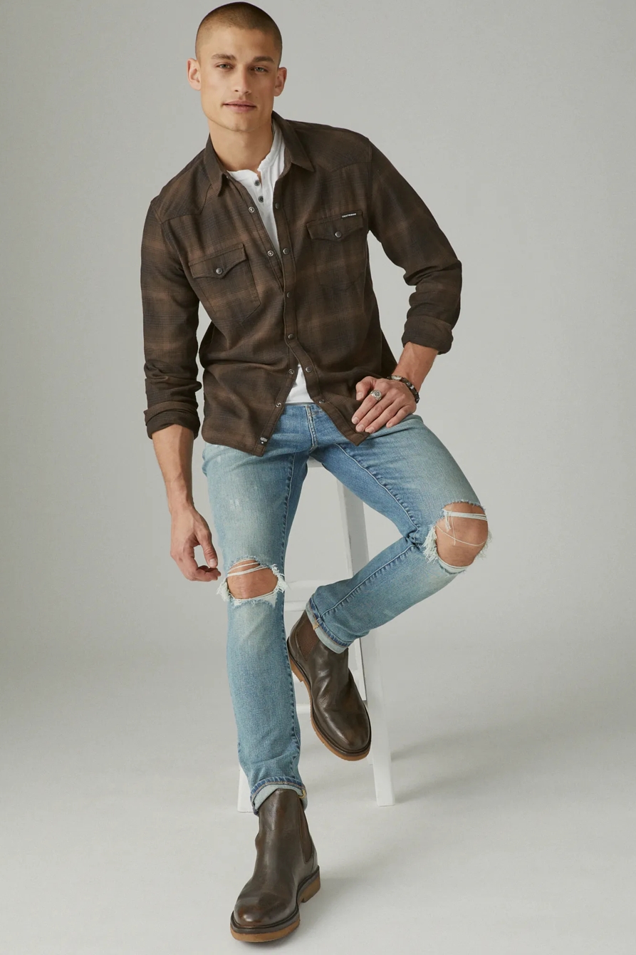STRETCH GROM PLAID WESTERN LONG SLEEVE SHIRT, image 1