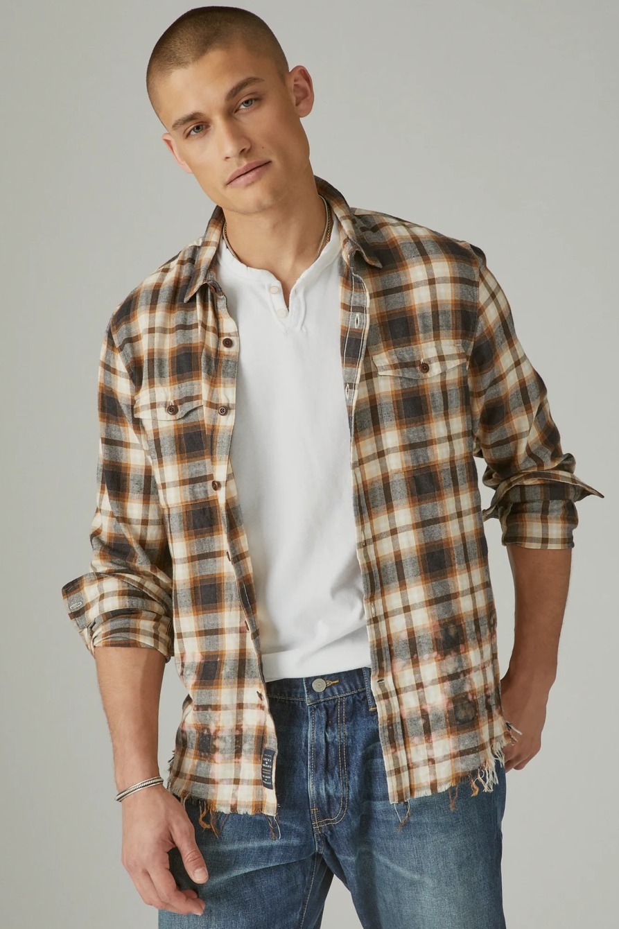 ACID WASH FRAYED HEM UTILITY LONG SLEEVE SHIRT, image 1