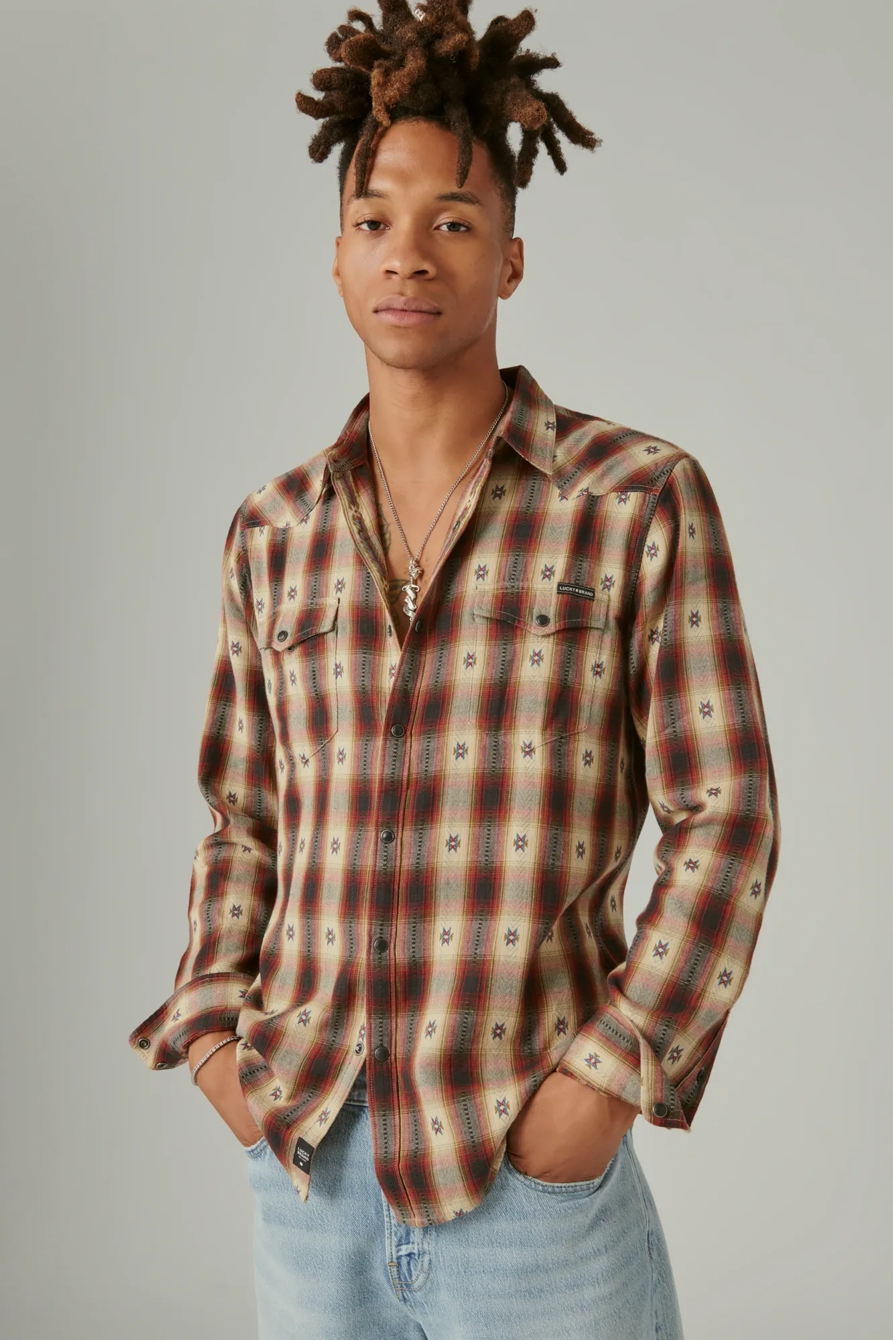 PLAID DOBBY WESTERN LONG SLEEVE SHIRT, image 2