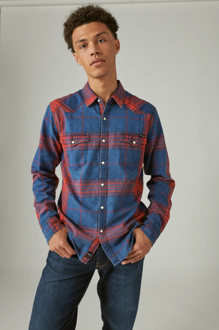 PLAID INDIGO LONG SLEEVE WESTERN SHIRT, image 2